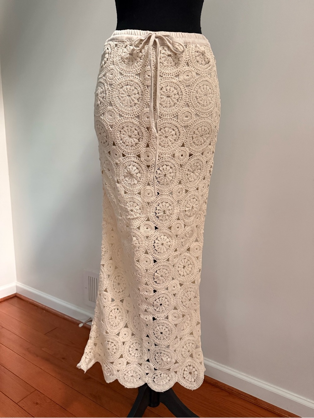 Opullence Paris Crochet Lace Maxi Skirt Cream Boho Resort M - Picture 3 of 7